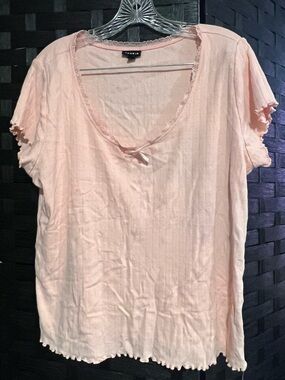 torrid Pale Pink Lace-Trim Short Sleeve Scoop Top